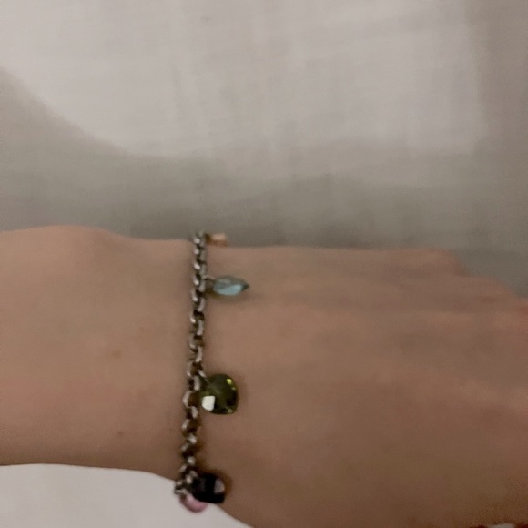 Real precious gemstone sterling silver multicolor heart charm bracelet - Picture 6 of 7